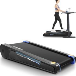 FUNMILY Smallest Walking Pad with Incline, 2 in 1 Under Desk Treadmill for Home Office, Mini Compact Treadmill, 2.5 HP Walking Treadmill 300lbs Weight