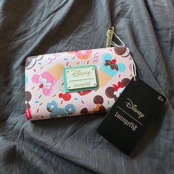 Loungefly Disney Mickey and Minnie Mouse Sweet Treats Pink Bi-Fold Snap Wallet