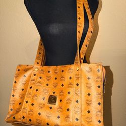 Vintage MCM Cognac Visetos Tote Bag – Classic Monogram Shopper Shoulder Bag