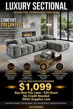 Luxury Gray Tufted Sectional Sofa- finance available