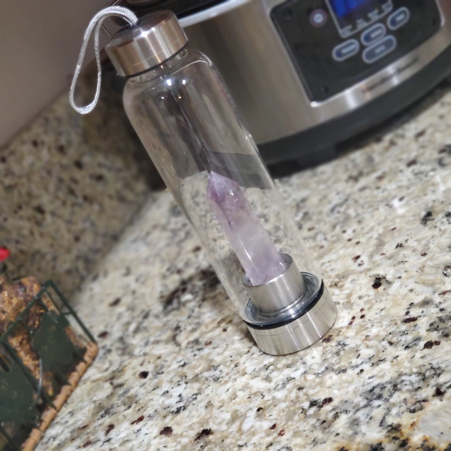 Amethyst healing crystal glass bottle