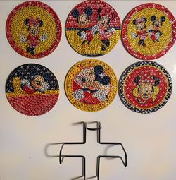 Mickey Minnie diamond art coasters 6 with holder