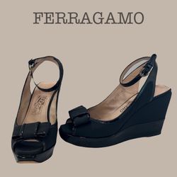 FERRAGAMO Black Wedge Sandals – Elegant & Comfortable