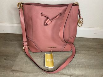 Michael Kors Nicole Large Leather Bucket Bag Pink Salmon Purse Crossbody Cross
