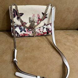 DKNY White Butterfly-Print Chain Crossbody Bag