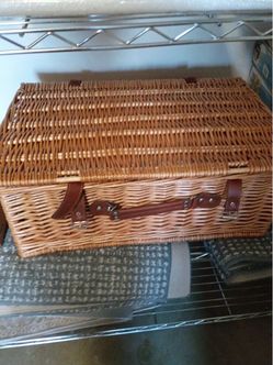 Wicker Picnic Basket with Leather Straps