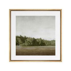 24" Square Vintage Green Landscape Wall Art Canvas Print In Faux Wood Floating Frame
