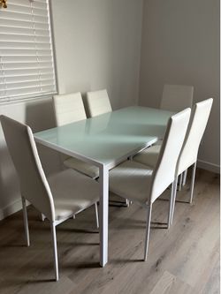 7 piece white dinning table