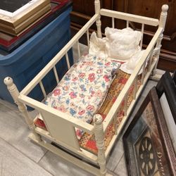 Vintage Doll Cradle With Vintage Quilt. Shabby Chic Farmhouse