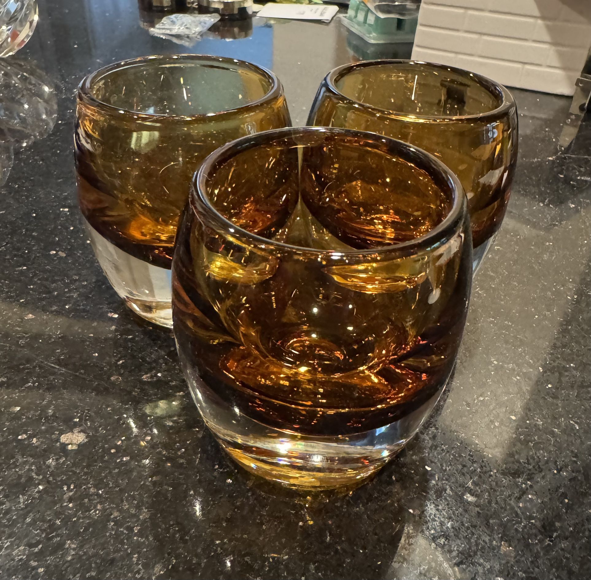 Set Of 3 Amber Crate & Barrel Votives