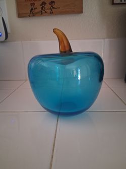 Blenko Cerulean Blue Art Glass Apple