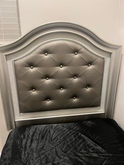 Silver Tufted Upholstered Bed Headboard
