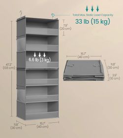 SONGMICS Hanging Closet Organizers 6-Tier Fabric Storage Shelf w/ Side Pockets Set of 2 - Gray