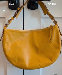 Doney Burke Mustard Yellow Leather Crescent Shoulder Bag