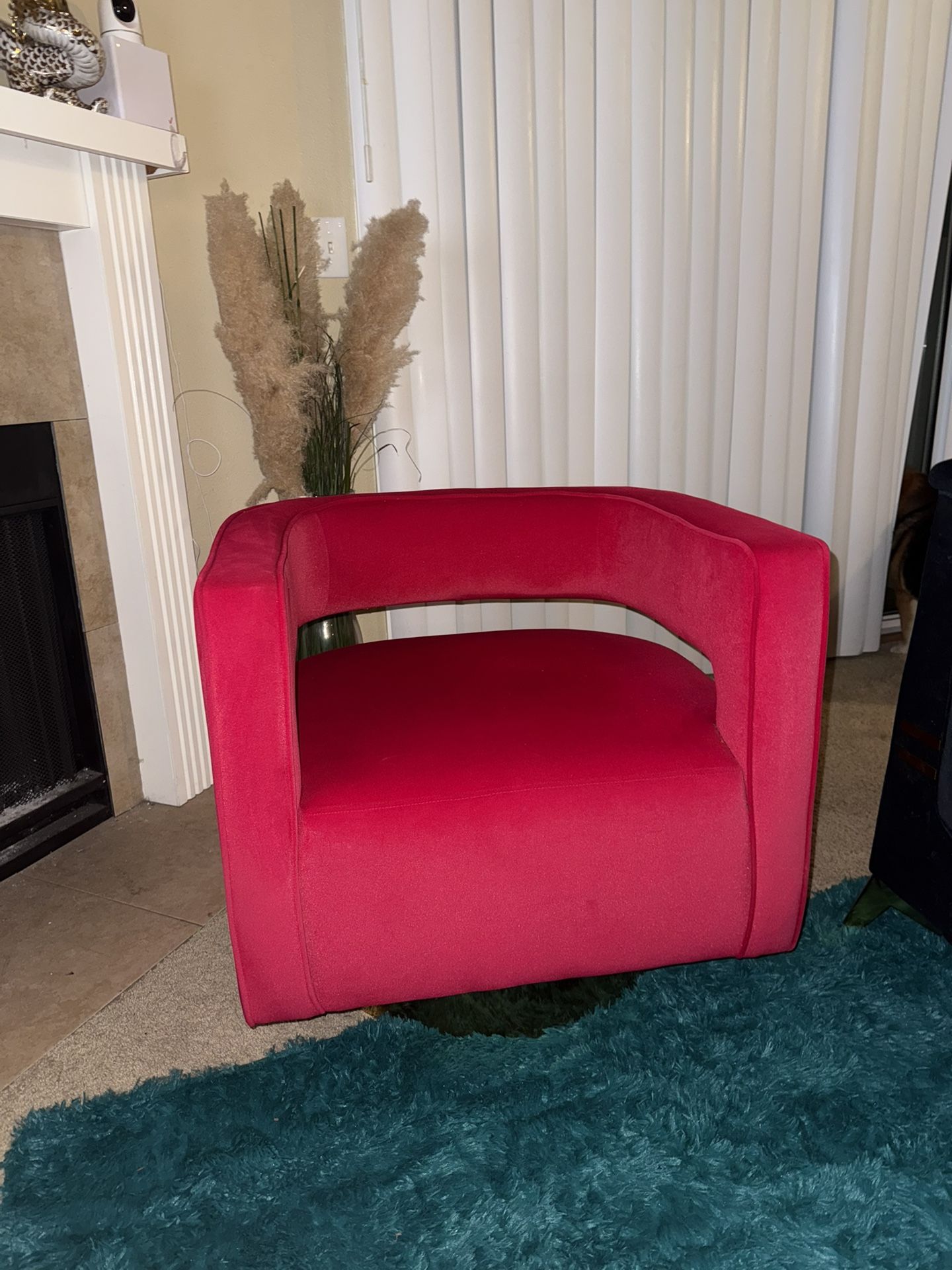 Red Velvet 360 Swivel Modern Barrel Chair