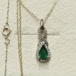10k Emerald Diamond Necklace 