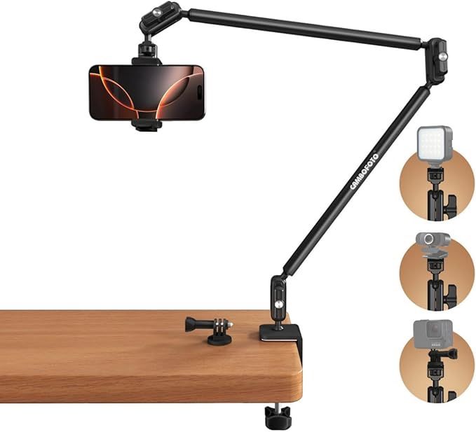 CAMBOFOTO 33" Magic Arm w Desk Clamp, Overhead Camera Mount, Desk Phone Mount