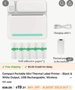 Mini Sticker Printer, Pocket Thermal Printer, Bluetooth Smart Inkless Thermal Printer, Mini Portable Printer, Sticker Maker for Study Notes Travel Pho