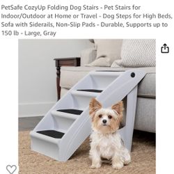 PetSafe CozyUp Folding Dog Stairs - Indoor/Outdoor at Home or Travel - Large 150 lb limit Grey New