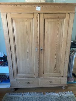 Antique Pine Wood Armoire Wardrobe