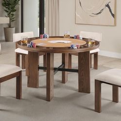 6PCS ROUND GAME DINING TABLE BROWN  (F701) $699 DELIVER AVAILABLE  