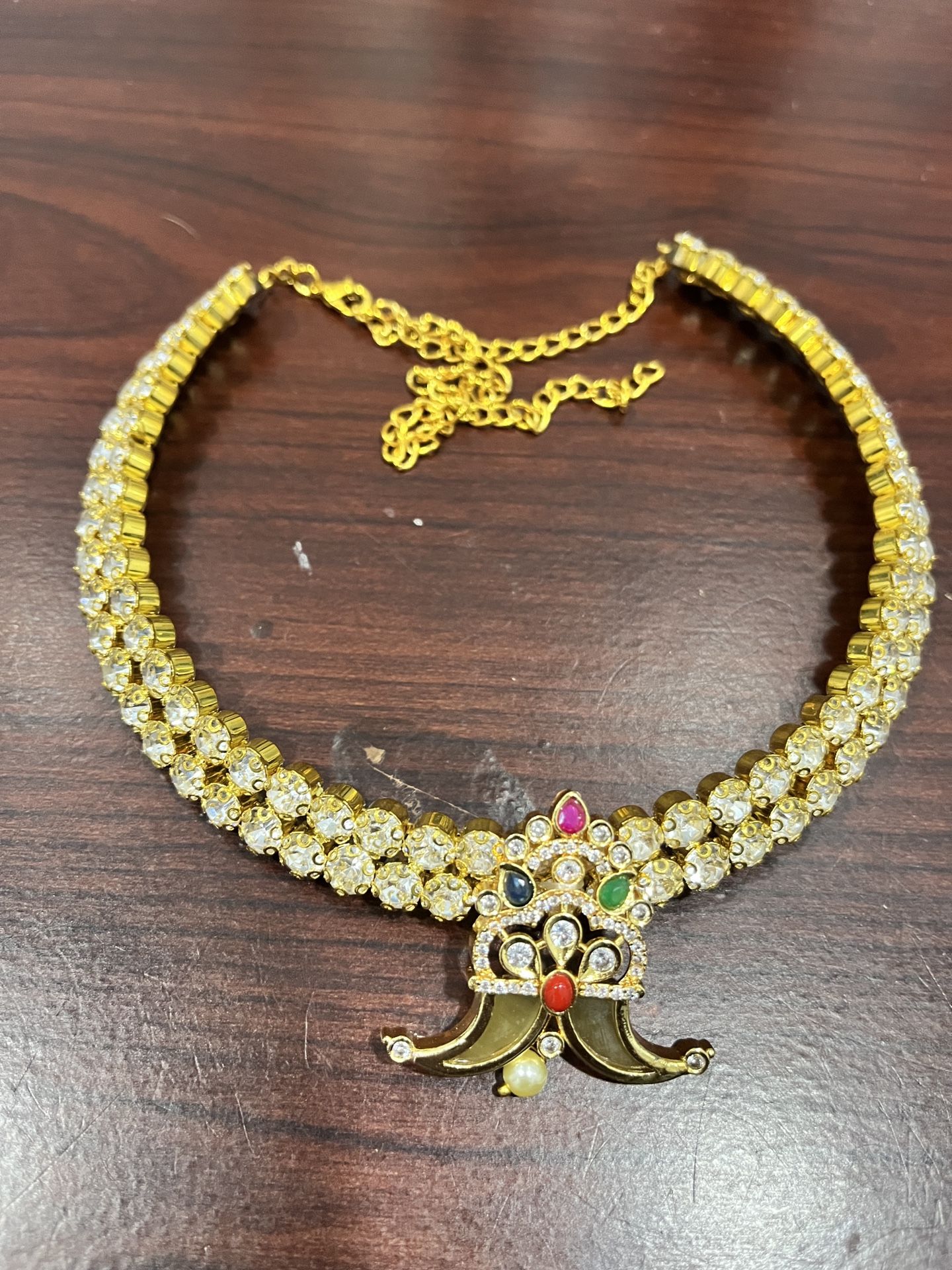 Two Row Yellow Stones Necklace With Pendent