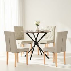 Homy Casa Hare 5PC Dining Table Set with 4 Douro Fabric Upholstered Chairs,Grey