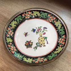 Antique China Brass Shell Famille Rose Porcelain Bowl Japan