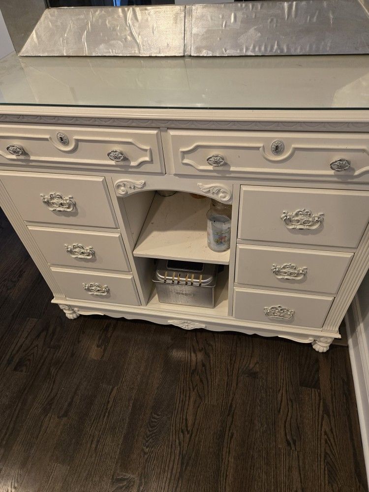 White Dresser With Glass Top
