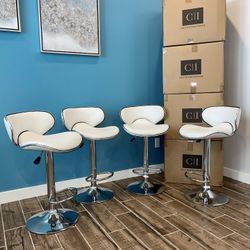 Brand New 4 White Bar Stool Bar Stools )adjustable Height And Swivel 