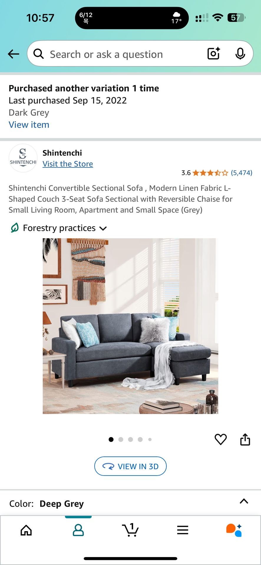 Dark Gray Sectional Sofa with Chaise – Excellent Condition!