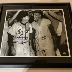 Duke Snider and Don Newcombe Signed Brooklyn Dodgers Framed 16x20 Photo w- Inscription