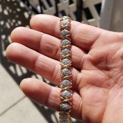 BEAUTIFUL SILVER BRACELET PLATED WITH 24K GOLD (GREAT MOTHER'S DAY GIFT)