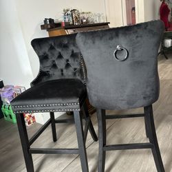 Elegant Black Suede High Chairs – Set of 2