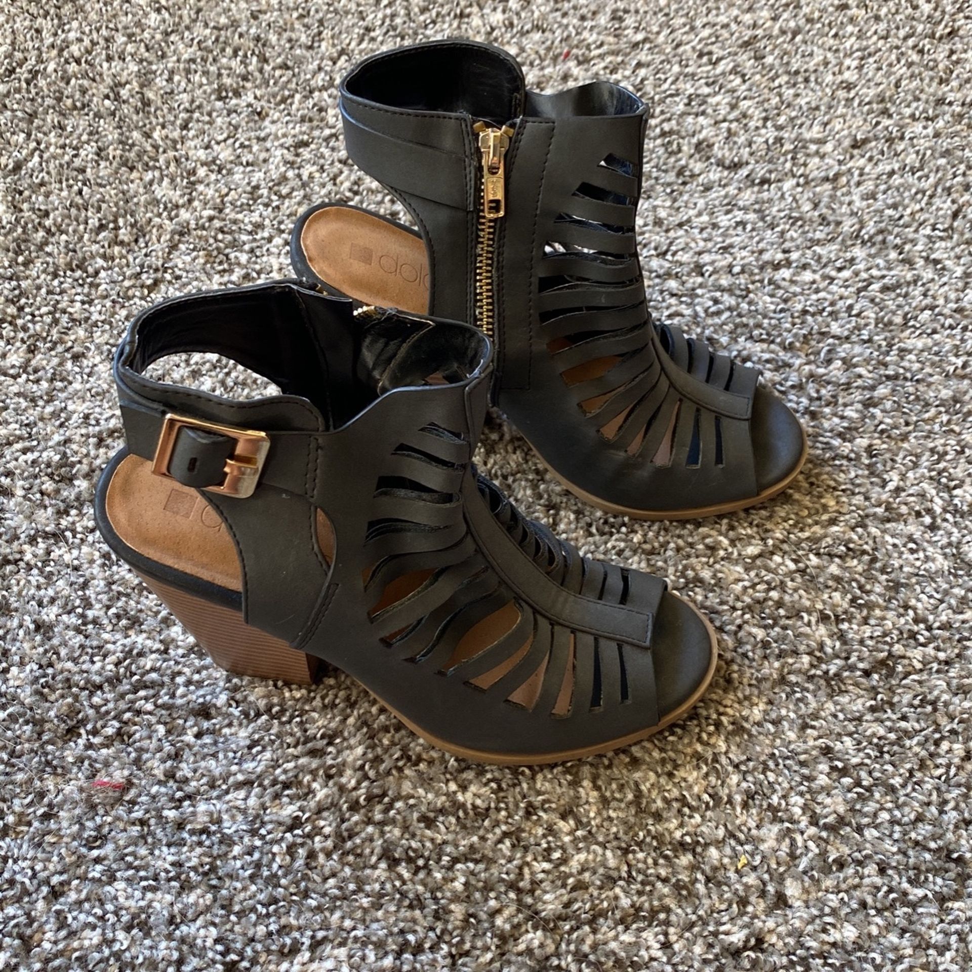 Low heel black booties