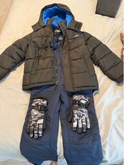Snow suit, water resistant winter coat, snow gloves