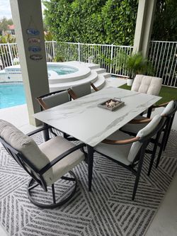 Cindy Crawford Outdoor Table, Chairs & Rug