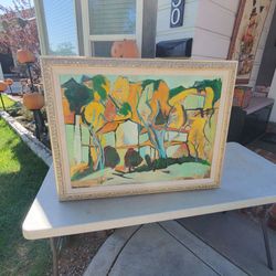 Abstract Landscape Oil Painting in Ornate Frame