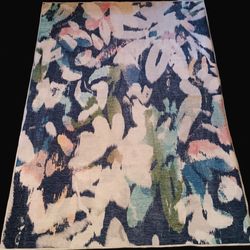 Large Navy & Colorful Floral Thin Area Rug $30