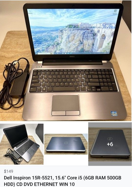 Dell Inspiron 15R-5521, 15.6" Core i5-3337U (6GB RAM 500GB HDD) WEBCAM DVD Windows 10 Laptop