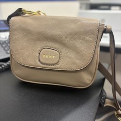 DKNY Leather Beige Tan Expandable Shoulder Cross body Handbag
