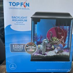 Aquarium - 3 Gallon Top Fin. (9.6” Length x 8.8” Width x 10.9” Height) by Underwater Worlds. Open Box. Please Note: Missing 8 Color-Changing LEDs.