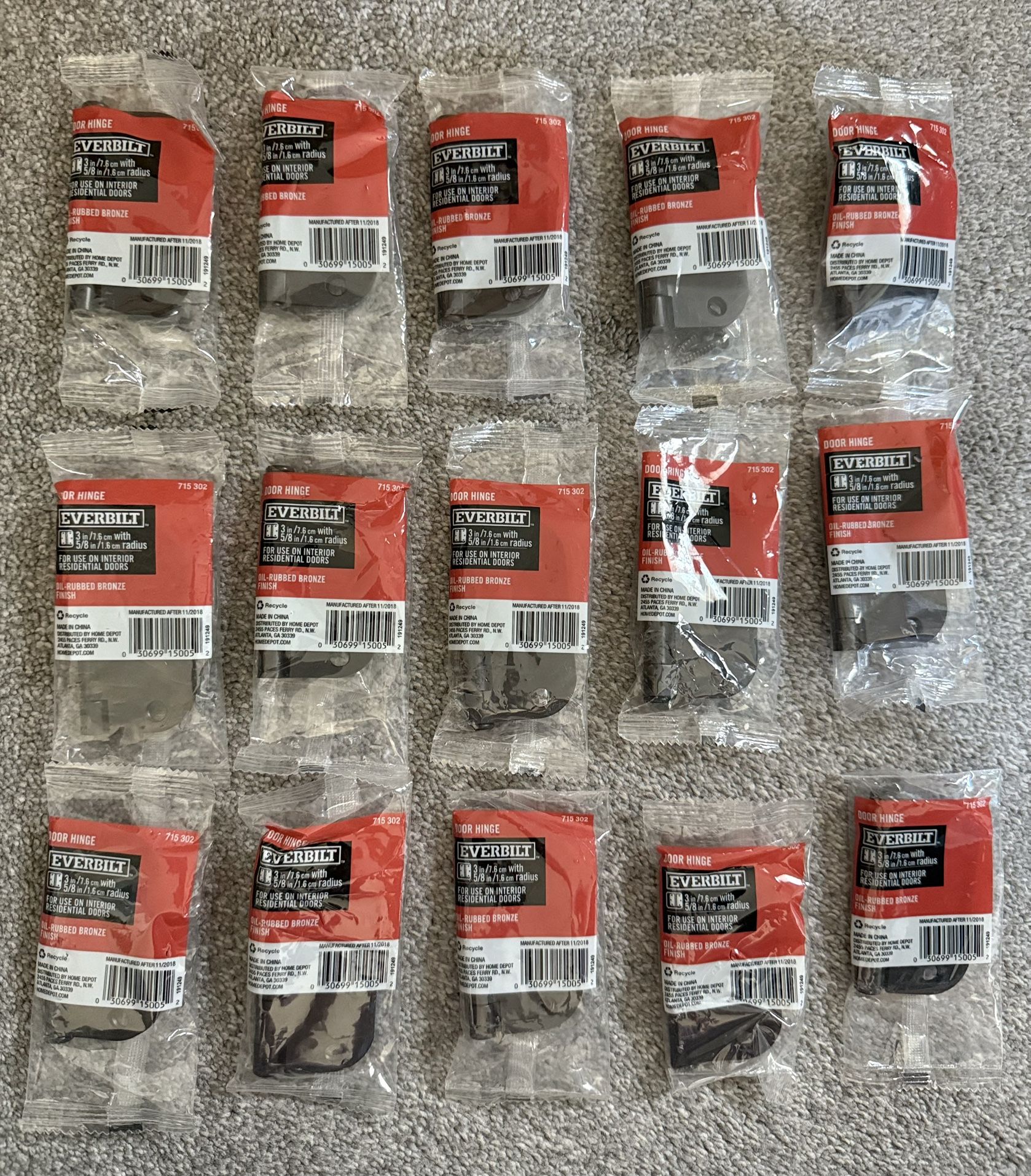 Lot 15 New Everbilt 715302 Door Hinge Oil Rubbed Bronze Finish 3" NEW 5/8