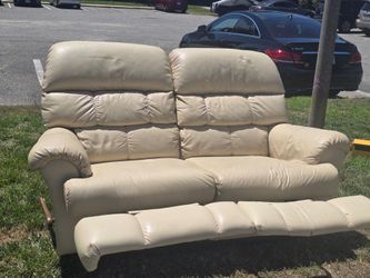 Beige Leather Couch and Love Seat