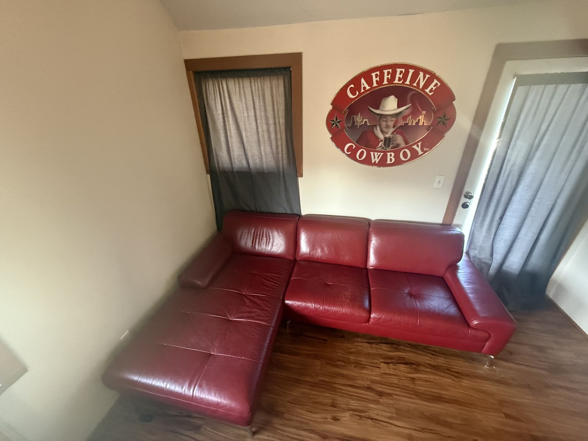 Final Price - Must Be Picked Up This Weekend! - Kasala Red Leather Sectional with Chaise – Modern, Clean, Great Condition 