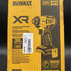 Impact Driver Brushless 3- Speed 20V Cordless 1/4 Dewalt DCF845B