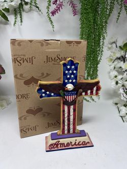J5 Jim Shore Heartwood Creek Patriotic Cross – 8” Tall – “America” Bald Eagle – With Box