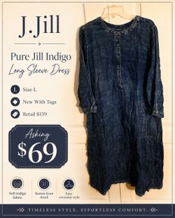 J.Jill Pure Jill Indigo Long Sleeve Dress - L - NWT