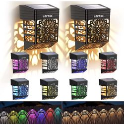  Solar Deck Lights, Solar Fence Lights with RGB & Warm White Mode, Color Glow Solar Lights Outdoor, Garden Decorative Lights for Railing, Front Door, 