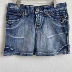 CANDIE’S Vintage Y2K 2000’s Faded Light Wash Denim Summer Mini Skirt